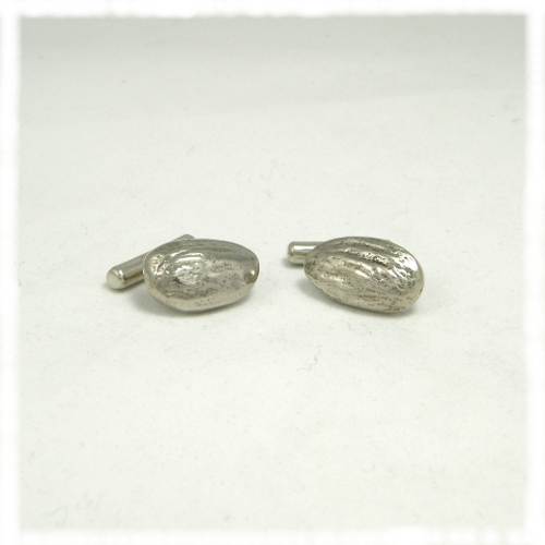 Silver almond cufflinks chain back